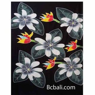 rayon sarong hand painting grey flower made in bali